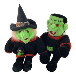 Vintage Halloween People Pals A&A Plushes Frankenstein & Witch “Display Only”